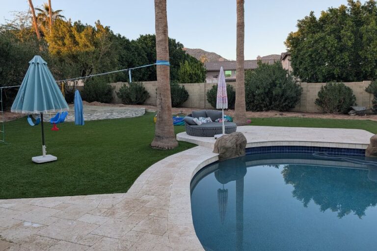 Backyard swimming pool evaluated during a pool and spa inspection in Oklahoma City